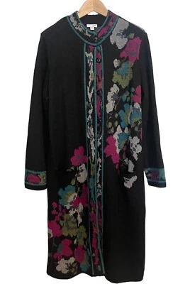J.Jill Duster Black Floral Long Knitted Art To Wear Sweater Tapestry Size Small - Image 1 of 4