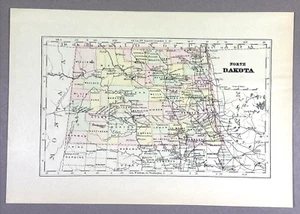 Antique Illustration Map of North Dakota USA Encyclopedia 1901 - Picture 1 of 4