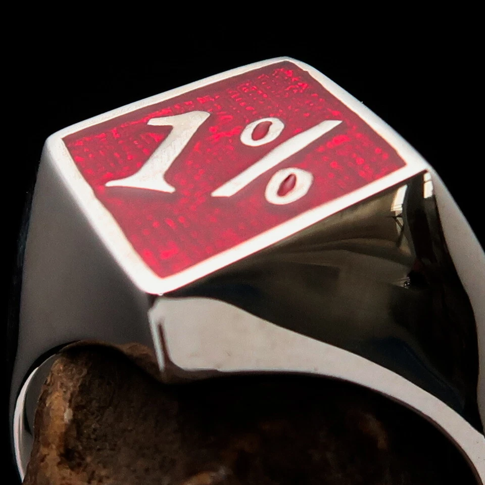 MENS STERLING SILVER OUTLAW BIKER RING DIAMOND 1% ER ONE PERCENT RED SIZE 10 - Image 1 of 4