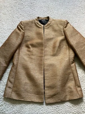 Kasper Women Open Front Long Sleeve Jacket Shoulder Pads Gold Size 10 - Image 1 of 4