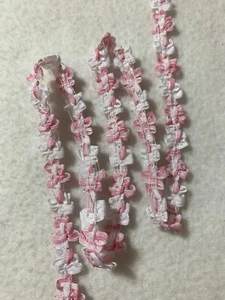 Vintage Buds & Bows Rosette Rococo Pink White Ribbon Trim - Made in France - Picture 1 of 3