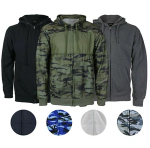 Men's Cotton Blend Zip Up Drawstring Fleece Lined Sport Gym Sweater Hoodie - Picture 1 of 35