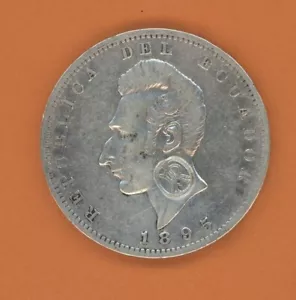 ECUADOR GALAPAGOS COUNTERSTAMPED ON 1 SUCRE 1895 LIMA KM # 53.3 VF. - Picture 1 of 4