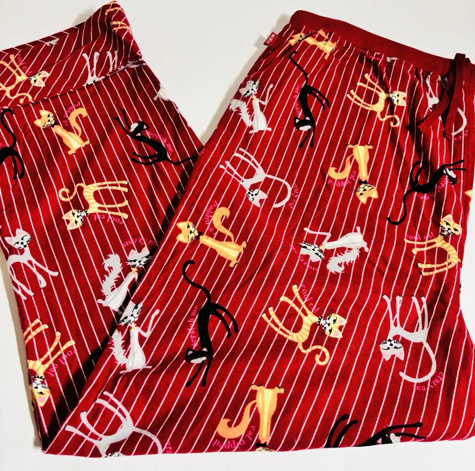 Mujer Crazy Cat Dama Salón Pijama Pantalones Talla 1XL 100% Algodón Rojo Gatos Foto 1 de 4