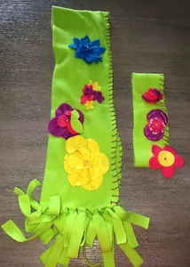 girls HANDMADE BRIGHT GREEN FLEECE SCARF HEADBAND FLOWERS BEADS CUTE! - Picture 1 of 1