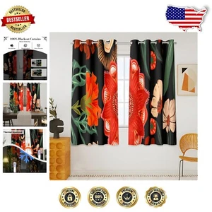 Mid Century Floral Blackout Curtains - 2 Panels for Elegant Room Darkening - Picture 1 of 9