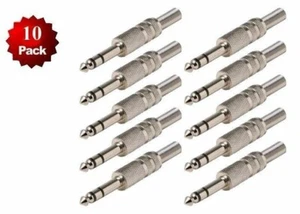 10 Pack - 1/4" Male Stereo TRS Audio Cable Jack Spring Connector Mic Plugs NEW - Picture 1 of 2