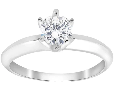 0.75 Ct Round Lab Grown Diamond Solitaire Engagement Dainty Ring 14k White Gold - Image 1 of 4