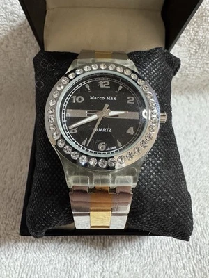 Reloj de cuarzo Marco Max bisel de cristal correa de acero inoxidable de dos tonos Foto 1 de 4