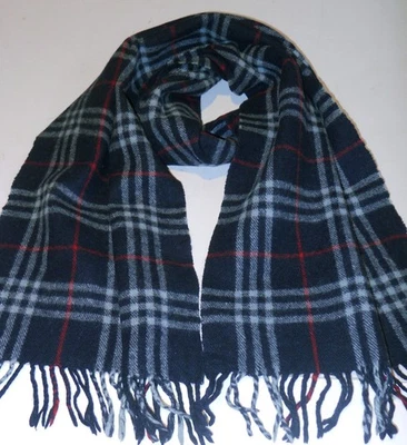 AUTÉNTICAS BUFANDAS/FLECOS BURBERRYS OF LONDRES PARA HOMBRE 100% LANA DE CORDERO AZUL MARINO A CUADROS NOVA Foto 1 de 4