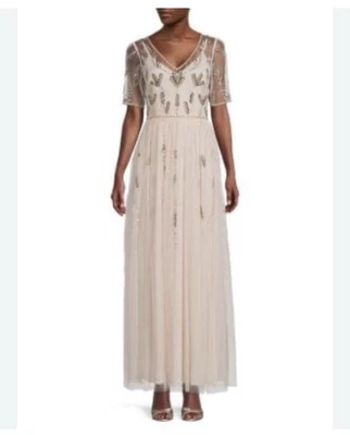 Платье длинное выращенное из тюля с украшениями Adrianna Papell размер 10 - Изображение 1 из 4