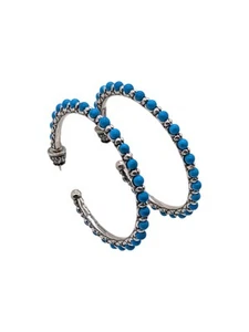 Konstantino Sterling Silver, 18K Gold and Turquoise Hoop Earrings SKMK3014-137 - Picture 1 of 5