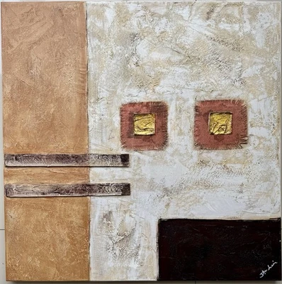 Original alte abstrakte Komposition, Ölgemälde, ca. 1970, signiert, 70,0x70,0 cm - Bild 1 von 4