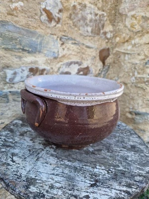 Ancien Pot A Graisse Terre Cuite Émaillée Cul Noir - Photo 1/4