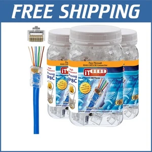 Gold Plated 300 Pack Cat5e Pass Through RJ45 Connectors - Indoor/Outdoor Use - Afbeelding 1 van 8