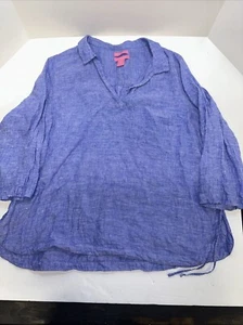 ISAAC MIZRAHI 100% Linen Popover Top Beachy Blue XL - Picture 1 of 5
