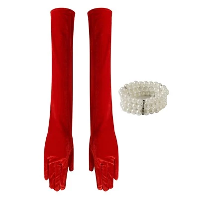 Womens Velvet Gloves Retro Faux Pearl Bracelet Party Body Jewelry Wedding Opera - Image 1 of 3