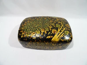 COFFRET BOITE EN CARTON BOUILLI PEINT LAQUE DECOR FLEURS OISEAU LACQUERED BOX - Picture 1 of 12