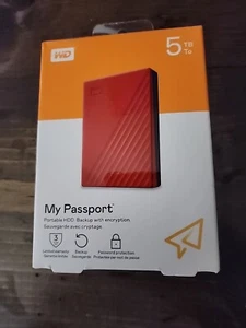 Disque dur externe portable Western Digital My Passport 5 To - Rouge * NEUF * - Photo 1/2
