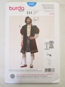 Burda 6887 English Renaissance Costume Pattern Mens 36-50 Medieval Coat Hat UC - Picture 1 of 2