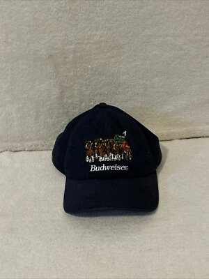 VTG Budweiser Hat Cap Blue Holiday Clydesdales Snap Back FREE SHIP - Image 1 of 4
