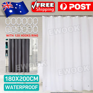 Extra Long Shower Curtain Waterproof Fabric With Hooks Weighted Hem 180x200cm AU