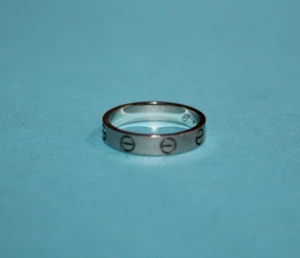 Cartier 18 Karat White Gold Mini Love Band Ring Size 5.5  [124GCM] - Picture 1 of 5