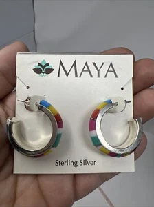 Maya Brand Sterling Silver Earrings Hoop Dangle Drop Pierced Mexico - Picture 1 of 10