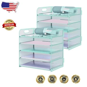 Modern Blue 5-Tier Letter Tray Organizer Set with Handles for Office & Home - Picture 1 of 2