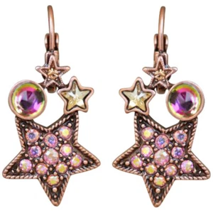 Kirks Folly Moon Magic Leverback Earrings Coppertone & Pink Aurora Borealis - Picture 1 of 3