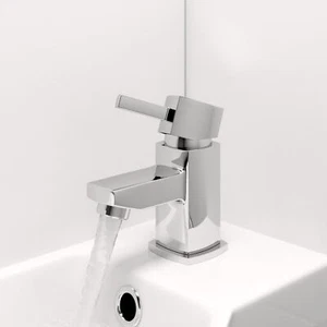 Modern Mini Mono Basin Sink Mixer Tap Small Lever Handle Square Chrome Cloakroom - Picture 1 of 9