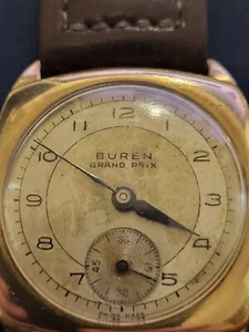 Buren Grand Prix 9K Solid GoldSub Seconds Cal 480 Vintage 29mm 1952 rare watch - Picture 1 of 5