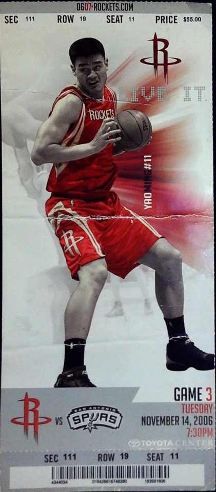 Houston Rockets San Antonio Spurs Ticket Tim Duncan Yao Ming Photo 11/14/2006 - Image 1 of 2