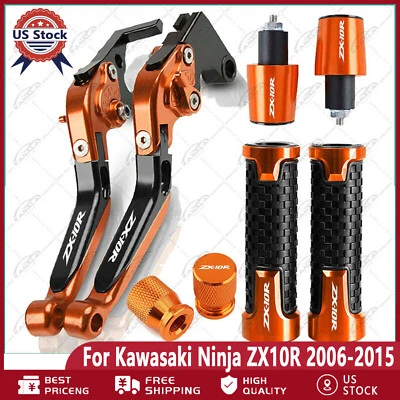 Orange Brake Clutch Levers Grips Handle Sets For Kawasaki Ninja ZX10R 2006-2015 Foto 1 de 4