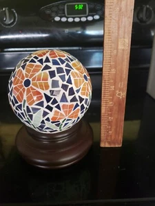 Mosaic Wood Base Poppies Glass Globe Colorful Light Table Decor Lamp Gift - Picture 1 of 1