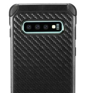 For Samsung Galaxy S10e (5.8") - Hybrid Shockproof Armor Case Black Carbon Fiber