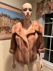 20" Long Size 6 Petite Honey Blonde Real Hip Length Mink Fur Crop Jacket Coat - Picture 1 of 13