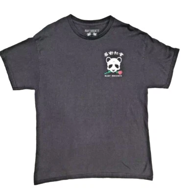 Riot Society Panda Rose 图形 T 恤黑色短袖 T 恤男式 L — 第 1/4 张图片