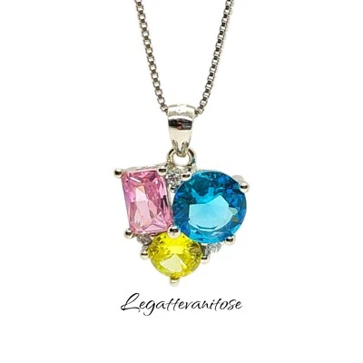 Ciondolo Cuore Colorato argento 925 con zirconi + collana + spedizione gratis - Immagine 1 di 4