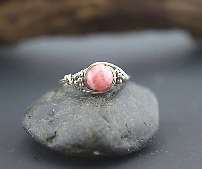 Sterling Silver Rhodochrosite Bali Bead Ring - Image 1 of 4