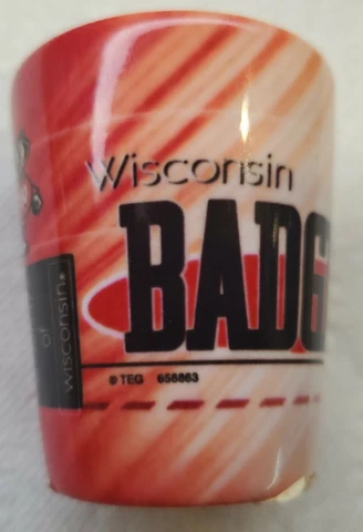 Wisconsin Badgers Ceramic Shot Glass University of Wisconsin Souvenir with Label Cover