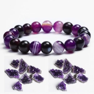 Natural Stone Beaded Purple Crystal Bracelet Yoga Healing Balance Women Men Gift - Picture 1 of 41