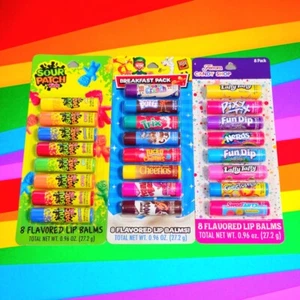 (3) PACKS OF 8 ASSORTED FLAVORED BREAKFAST PACK~CANDY SHOP~SOUR PATCH LIP BALMS - Picture 1 of 1