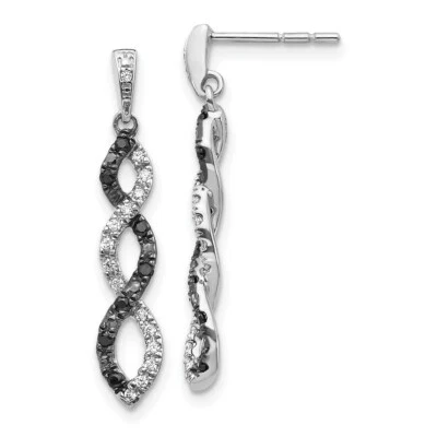 Jewelry Women's Earrings 14K White Gold Black and White Diamond Twisted Post - Image 1 of 2