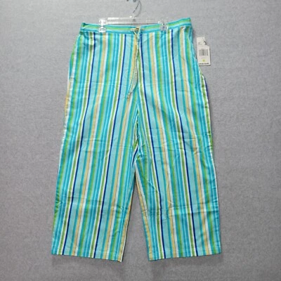 Pantalones Cortos BOBBIE BROOKS Pierna Ancha BOHO Suave Palazzo RAYAS Verde Azul Talla L Foto 1 de 4