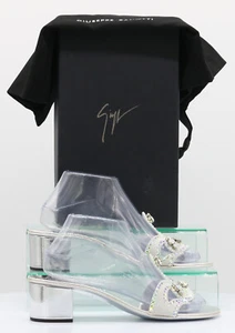 GIUSEPPE ZANOTTI CRYSTAL 40 WOMENS MULE SANDALS UK 5 EU 38 SILVER RRP £585 AD - Picture 1 of 9