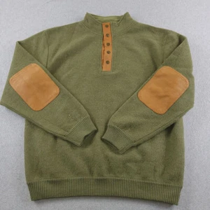 Suéter Orvis Para Hombres Grande Lana Verde Henley Peso Pesado Codo Parches Pullover - Imagen 1 de 16
