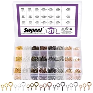 1610 Pcs Mini Screw Metal Eyelet Screws Self Tapping Hooks for Jewelry Making - Picture 1 of 4