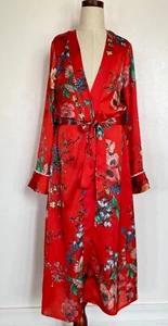 GB GIRLS SATIN ROBE, VIBRANT RED FLORAL, SIZE LARGE - Picture 1 of 5