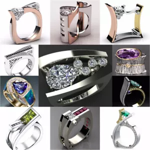 Anello donna creativo argento 925 pieno set matrimonio anello zircone cubico misura 5-11 - Foto 1 di 25
